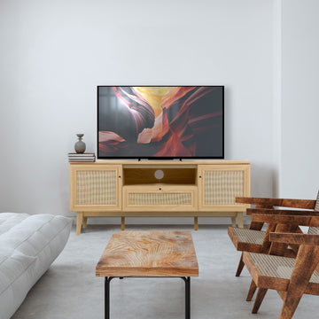 Finley 59 in. Farmhouse Caned TV Stand with Drawer and Storage Doors Fits TVs up to 65 in. with Cable Management - JONATHAN Y